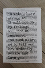 Load image into Gallery viewer, Pride and Prejudice "In Vain I Have Struggled" Book Page Print