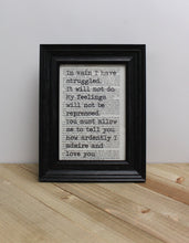 Load image into Gallery viewer, Pride and Prejudice &quot;In Vain I Have Struggled&quot; Book Page Print
